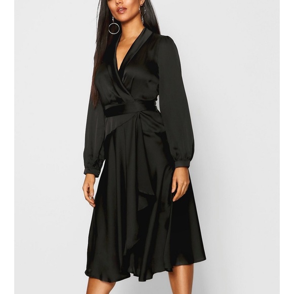 NWT black midi wrap skater dress - Picture 2 of 6